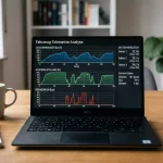 Laptop mit F1-Telemetrie-Daten und Sektorzeiten-Grafik