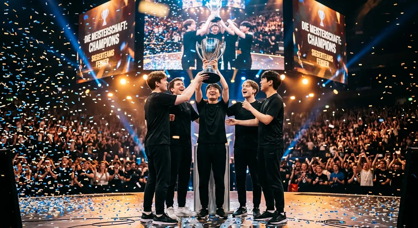 LCK-Team mit Meisterschaftstrophäe auf internationaler Esport-Bühne
