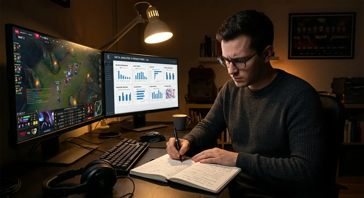 Wettender analysiert Team-Form, Meta und Statistiken für eine fundierte LoL-Wettstrategie