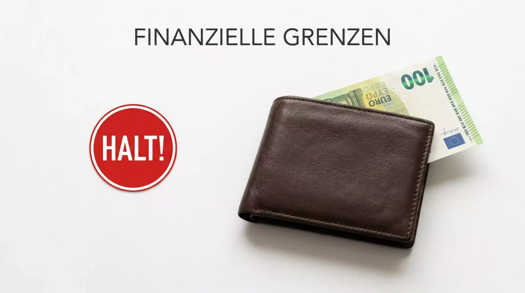 Geldbörse mit 1000-Euro-Schein und Stoppschild-Symbol