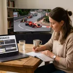 Person am Laptop mit Wettseite und Formel-1-Rennen auf dem Fernseher
