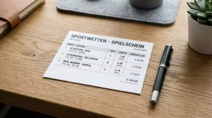 Taschenrechner neben einem Wettschein mit Prozentzeichen zur Veranschaulichung der Wettsteuer