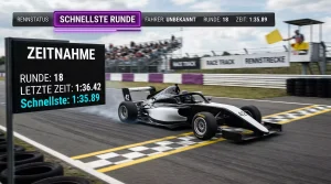 Formel-1-Fahrzeug mit lila Sektor-Anzeige für schnellste Rundenzeit