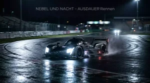 Hypercar-Prototyp bei den 24 Stunden von Le Mans in der Nacht mit Scheinwerferlicht